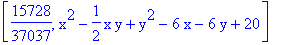 [15728/37037, x^2-1/2*x*y+y^2-6*x-6*y+20]